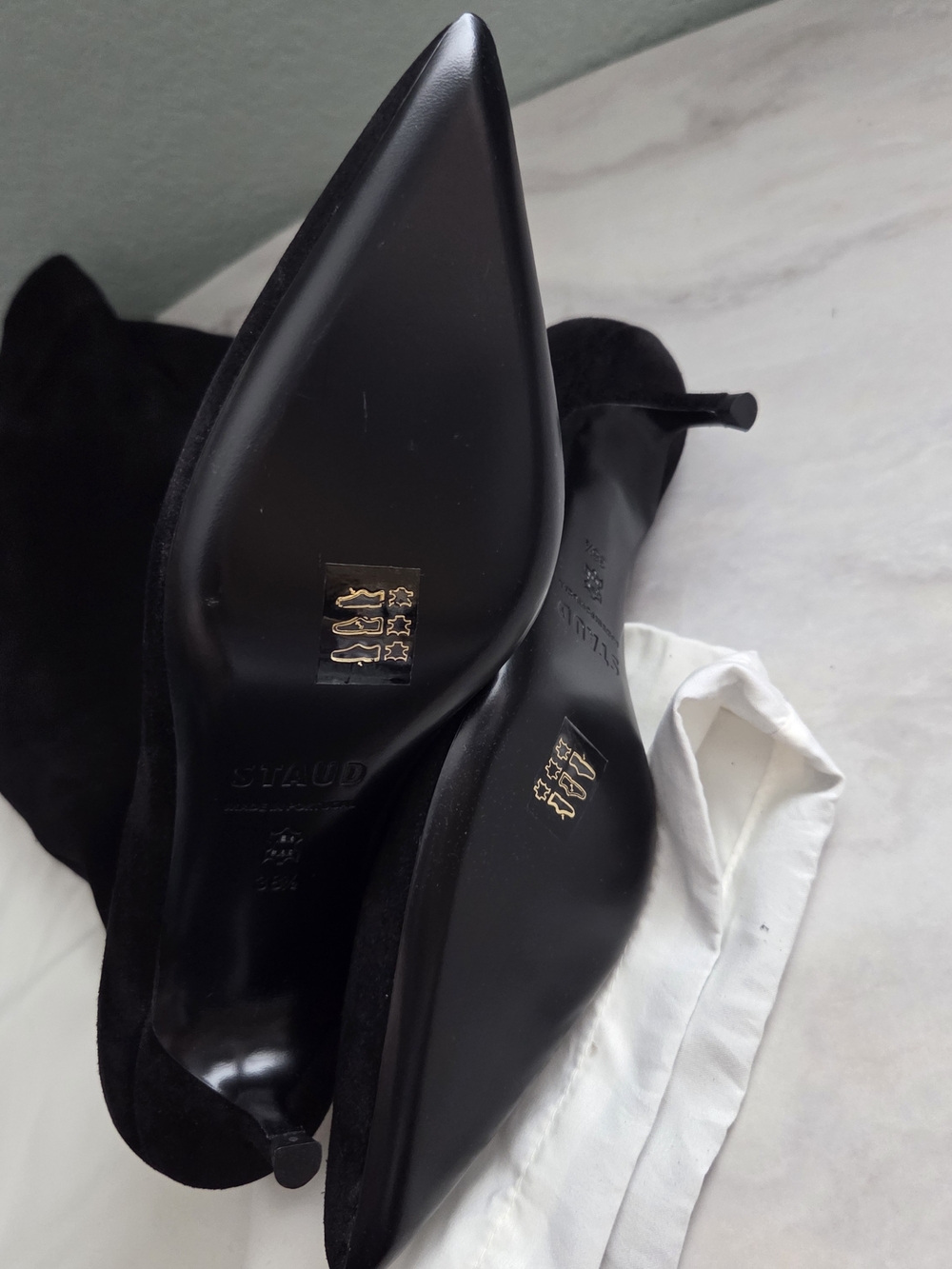 STAUD Black Suede Pointed-Toe Kitten Heel Boots - Picture 10 of 10
